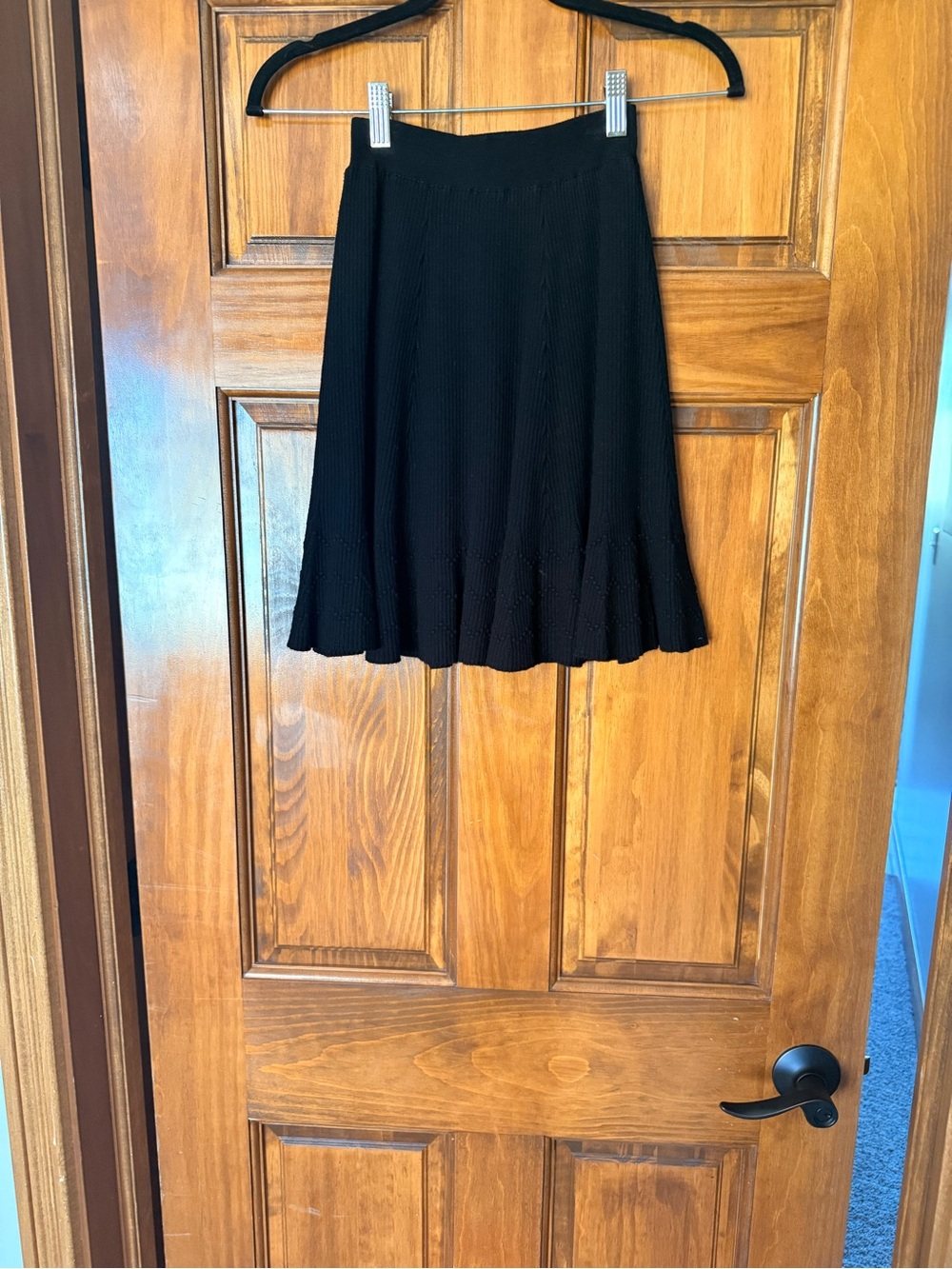 Maeve Black Knit Flared Hem Skirt